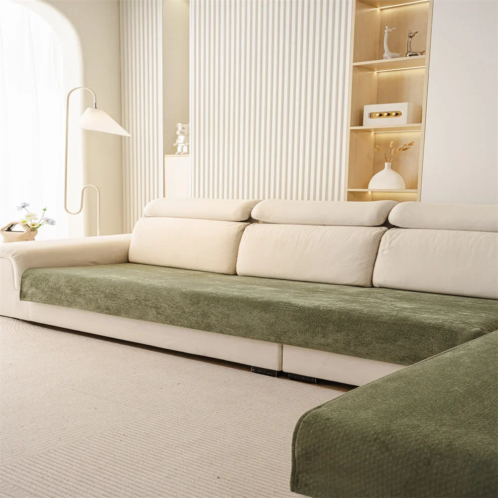 Nordic Einfache Herbst und Winter Plüsch Einfarbig Gestreiften Verdickte Flanell Nicht-Slip Antihaft Sofa Kissen Sofa Abdeckung Image