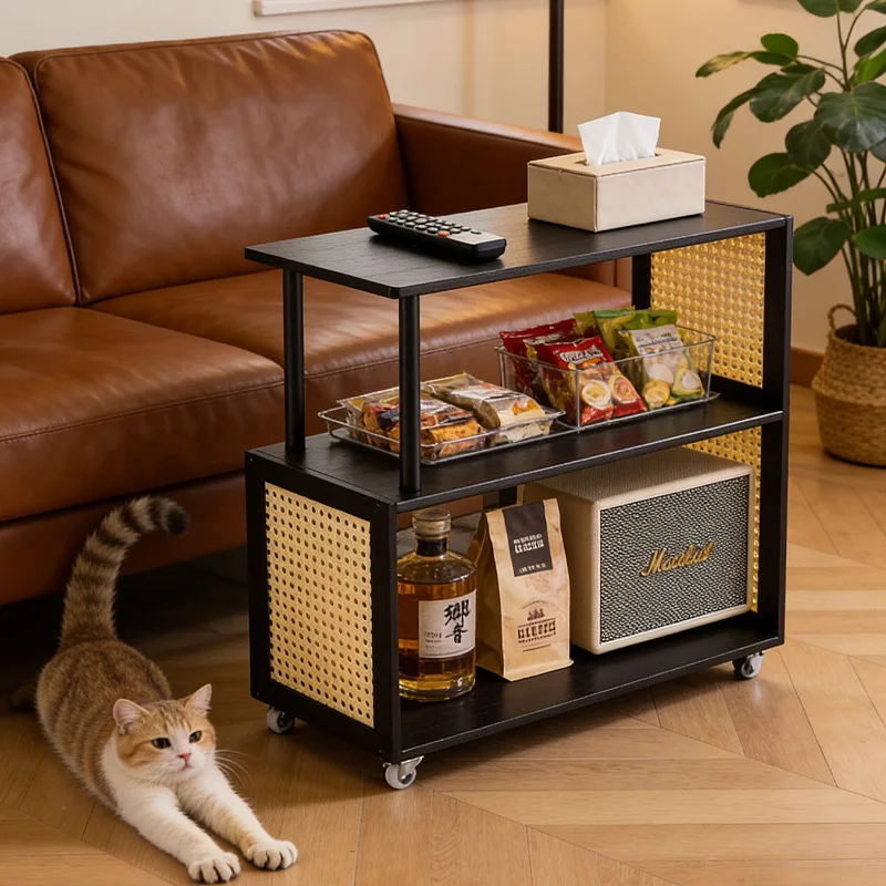Sofa-Beistelltisch, beweglicher Couchtisch, Couchtisch im Vintage-Stil, Rollregal, Handwagen, kleiner Wohnzimmertisch