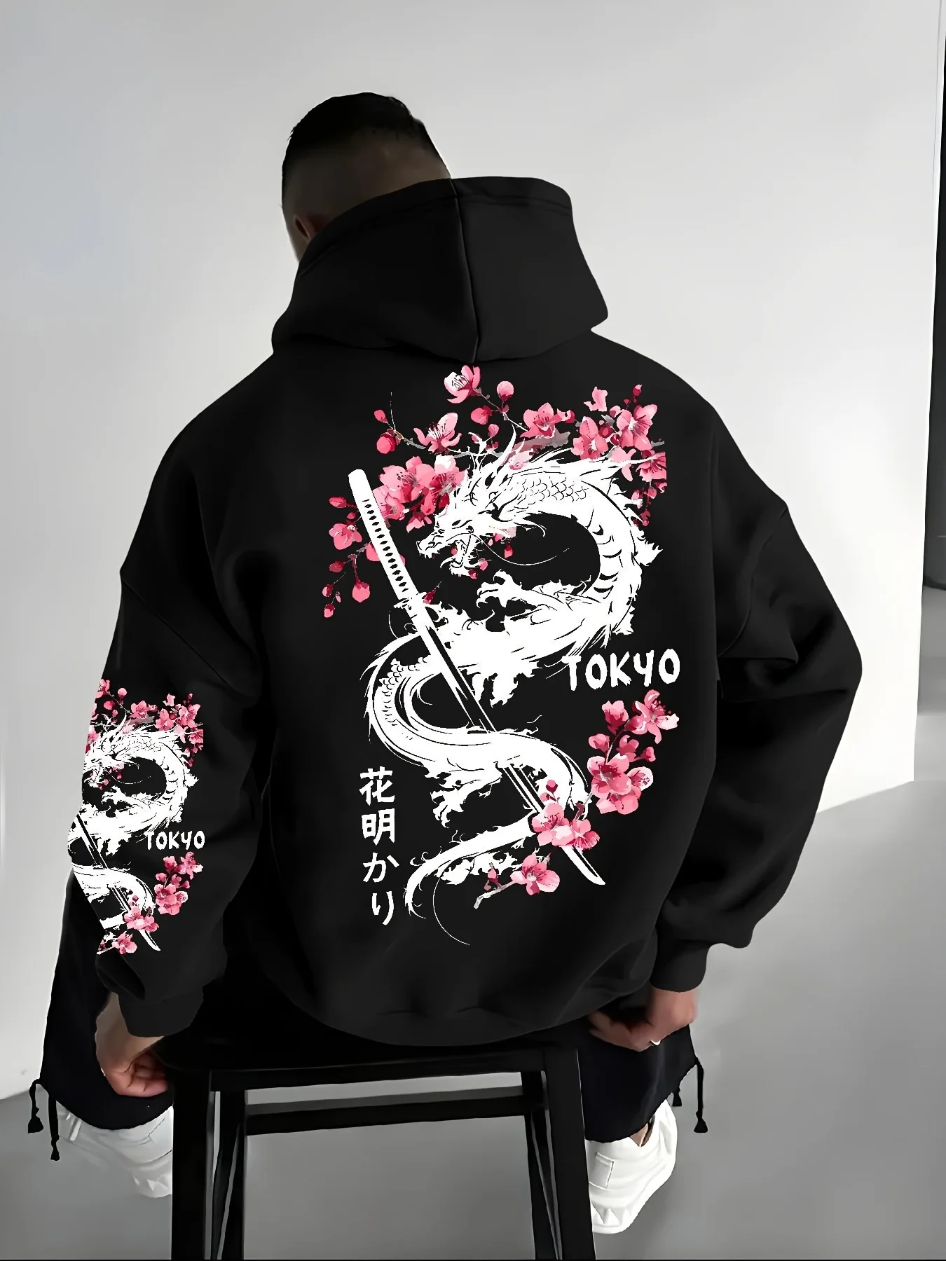 Japan Männer Frauen Anime Drachen Sakura Druck Hoodie Straße Harajuku Y2K Sport Casual Lose Herbst Winter Warme Sweatshirt Kleidung Image
