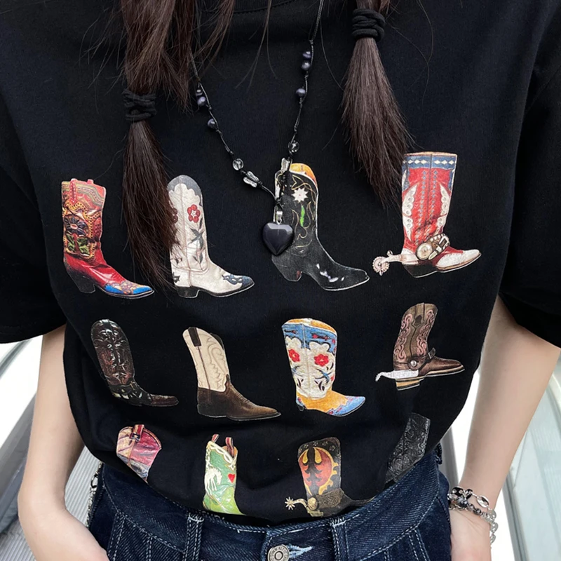 Stiefel Western T-Shirt Frauen T-Shirt Sommer lose Vintage Boho Texas T-Shirt Cowgirl Cowboy niedlichen grafischen T-Shirts Hippie-T-Shirts