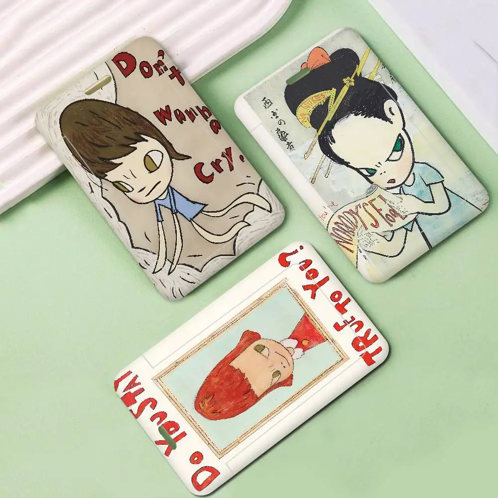 Y-Yoshitomo Nara Art Lovely Melancholy 1Set Arbeitserlaubnis-Etui, Ausstellungs-Ausweishülle, Halter mit Umhängeband, Arbeitskartenhülle Image