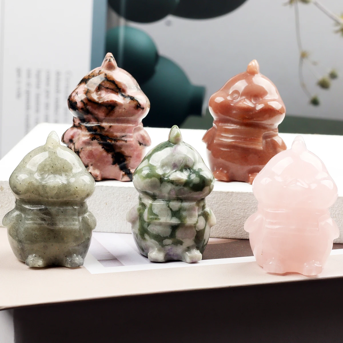 Handgeschnitzte süße Haustier-Kükenfigur, Naturstein, Jade, Mini-Tier-Geschenk, Kristallhandwerk, Chakra, Heimdekoration, 3,8 cm Image