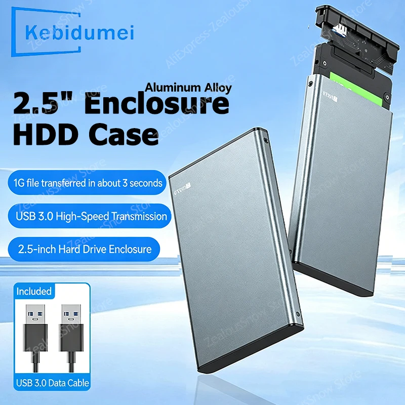 KEBIDUMEI USB 3.0 zu 2,5 Zoll Festplattengehäuse 5Gbps SATA HDD SSD Gehäuse Aluminiumlegierung Externes Festplattengehäuse für PC Image