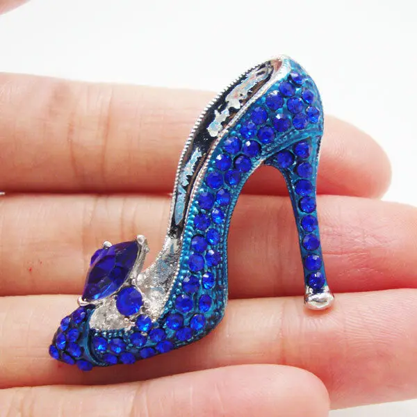 Vintage blaue Dame High-Heel Schuh Silber platte Brosche Pin Strass Kristall Mode Luxus weibliche Party Brust nadel Social ite Geschenk