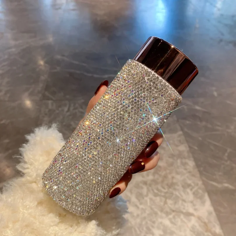 Glitzernde Tragbare Thermoskanne mit Tee-Infuser Strass-Becher Kristall-Geschenk Auto-Kaffeebecher Mini Edelstahl-Wasserflaschen Image
