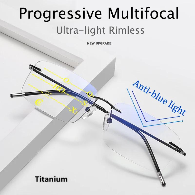 2025 Progressive multifokale Memory-Titan-Randlose Lesebrille für Herren, intelligenter Zoom, Damen, ultraleichte Anti-Blaulicht-Brille Image