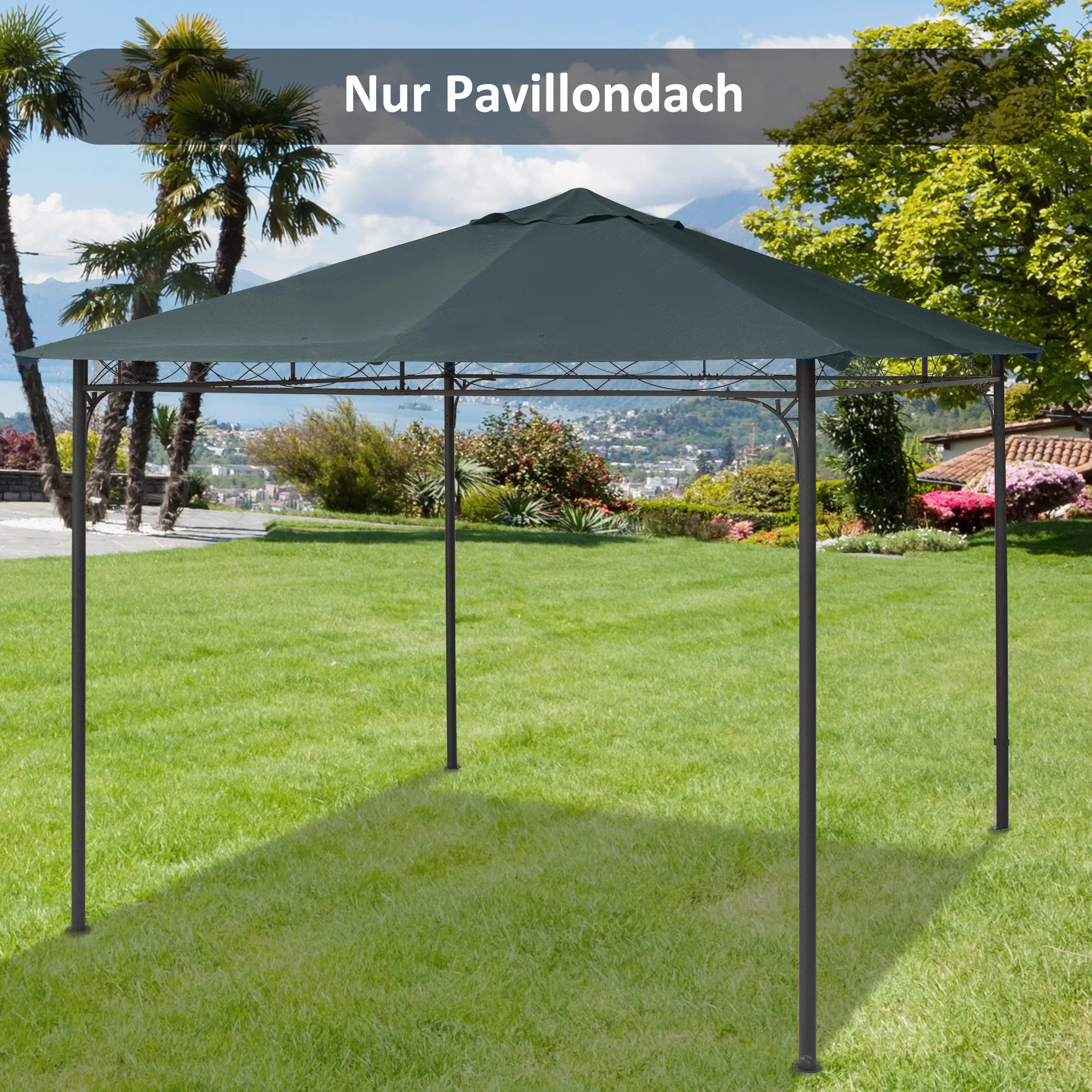 3x3m dunkelgraues Pavillon-Ersatzdach – wasserdichte Sonnenschutzabdeckung aus Polyester für Garten- und Terrassenpavillons Image