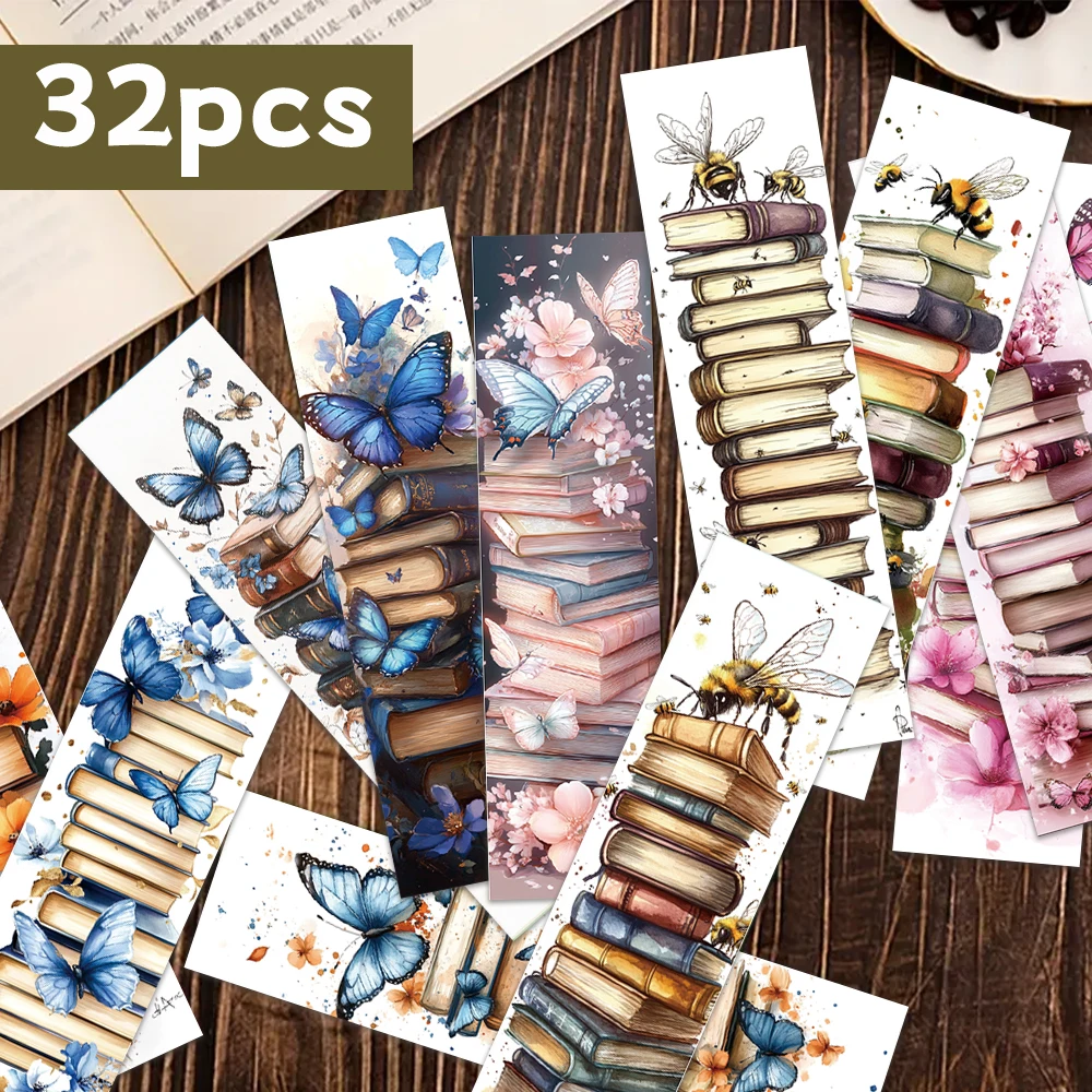 32 Stück, exquisite Aquarell-Lesezeichen, Bücher/Schmetterlinge, perfekt für Lehrer, Leser und Buchliebhaber, Geburtstagsgeschenke Image