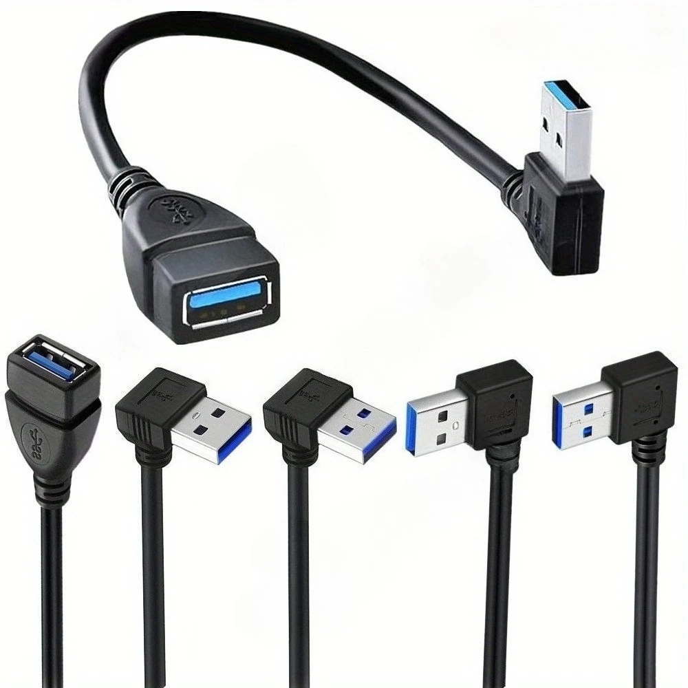 20 cm USB 3.0-Verlängerungskabel, Stecker auf Buchse, 90-Grad-Winkel, 5 Gbit/s, Datensynchronisierung, schnelles Aufladen für PC, Laptop, mobile Festplatte Image
