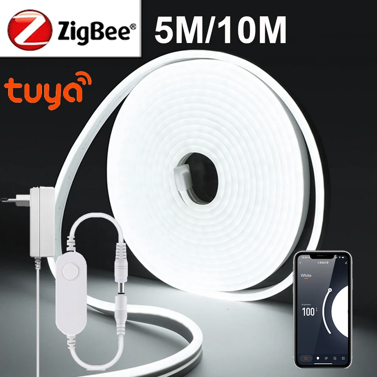 AC220V zu DC24V Tuya Smart ZigBee Neon LED-Streifenlicht Wasserdichtes LED-Bandlicht für Heim, Zimmer, Wand, Küche, Schrankbeleuchtung