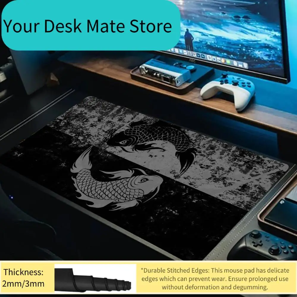 Yin Yang Koi-Fisch Schreibtischunterlage Rutschfeste Gummibasis Waschbare Stoffoberfläche Großes Mauspad Image
