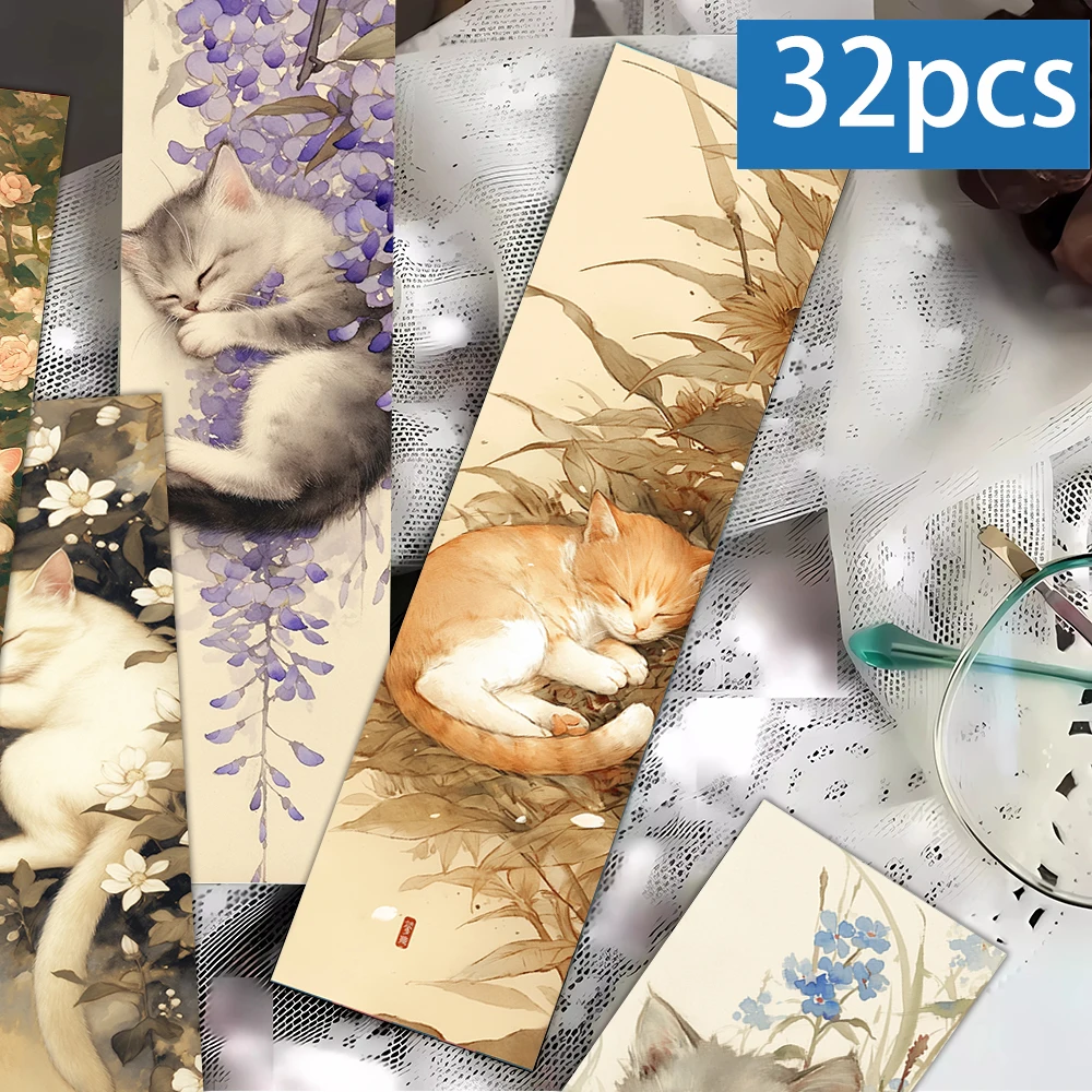 32 Stück, Retro-Katzen- und Pflanzen-Lesezeichen, geeignet für Lehrer, Leser und Enthusiasten, Geschenke, Lesezeichen, Partys, Geburtstage Image
