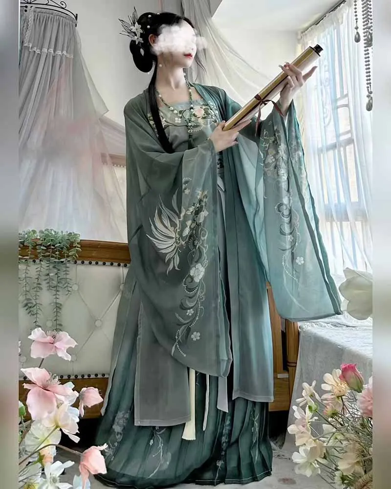 Große Größe 10XL Hanfu-Kleid Damen Antikes Chinesisches Hanfu-Set Halloween Cosplay Kostüm Vintage Grün 3-teiliges Set Hanfu-Kleid