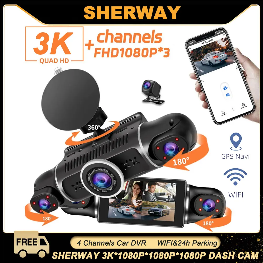 4-Kanal-WLAN 360 ° Dash-Kamera für Auto-DVR 1080P Dashcam vorne links rechts hinten Nachtsicht Loop-Aufnahme 24H Parkmonitor Image
