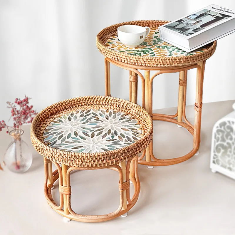 Japanischer Tatami-Couchtisch aus Rattan, Wohnzimmermöbel, bodenstehendes Essenstablett, kleiner Beistelltisch, Balkon-Aufbewahrung, Teetisch