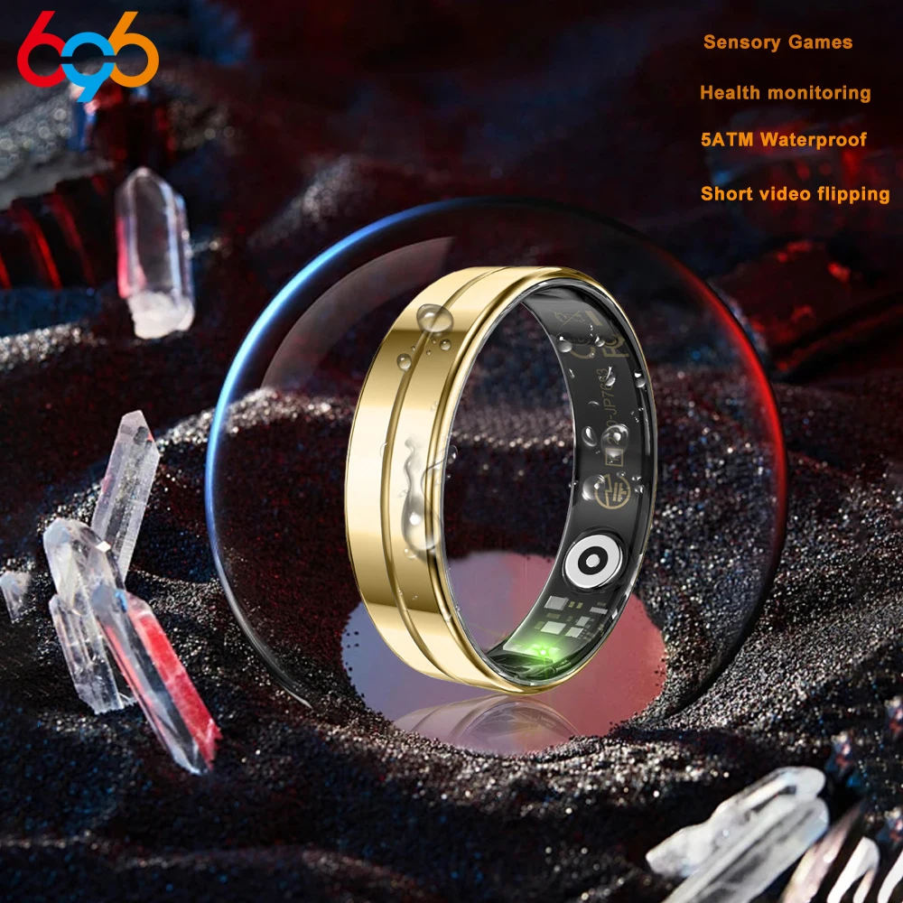 2,2 MM Ultradünne Smart Ring Motion Sensing Spiel Herzfrequenz Blut Sauerstoff Schlaf Überwachung Sport Ringe BT Armband 5ATM Wasserdicht Image