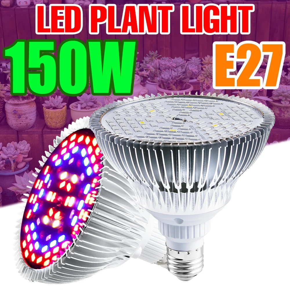 150W LED E27/E26 Pflanzenlampe AC220V Vollspektrum-Wachstumslampe E14 110V für den Innenbereich, Topfpflanzen, Gemüse, Pflanzenbeleuchtung