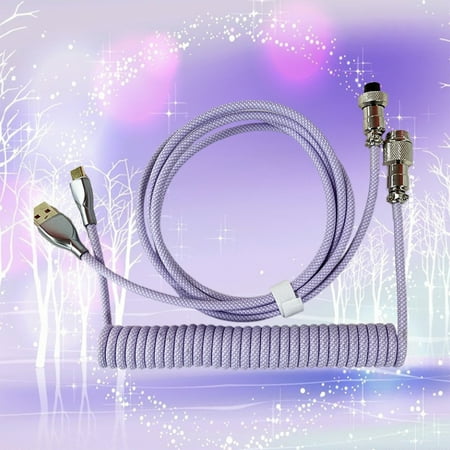 Oggfader Keyboards for Computers Coiled USB C Cable For Gaming Keyboard Double Sleeved Mechanical Keyboard Cable With Detachable Metal 1.5M USB C To USB A Purple
