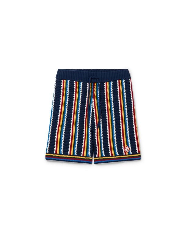 Crochet Stripe Shorts, By - Blue - Casablanca Paris Shorts