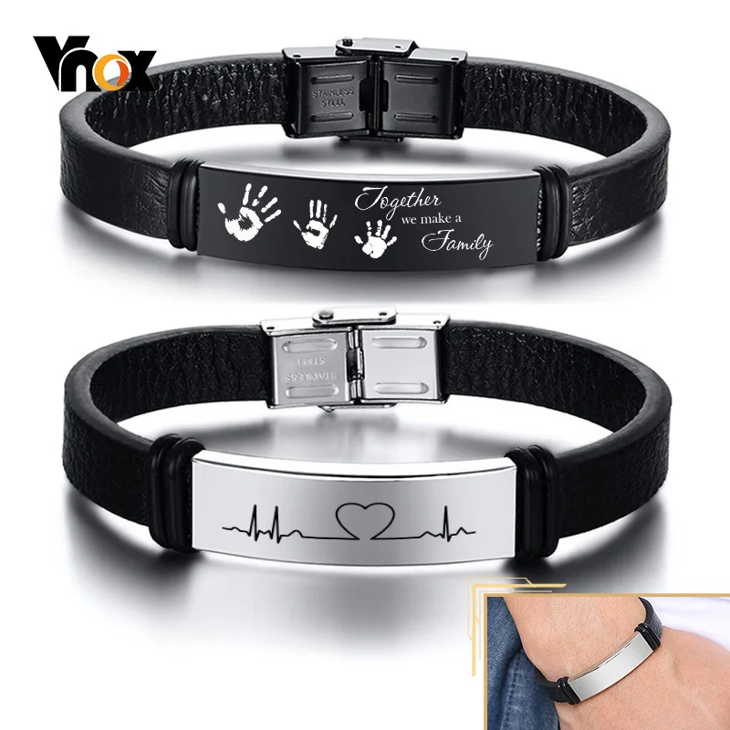 Bracciali in pelle personalizzati Vnox per uomo donna, bracciale identificativo in acciaio inossidabile 12mm, regalo personalizzato, gioielli Casual maschili