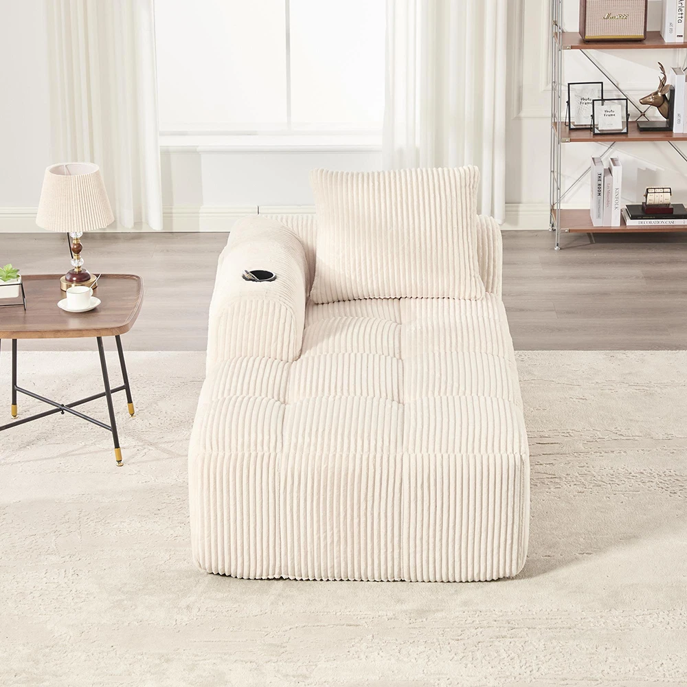 KOMHTOM Cord-Liegesessel, Ohne Montage, Weiches Rückenkissen, Seitliche Aufbewahrungstasche, Integrierter Getränkehalter Image