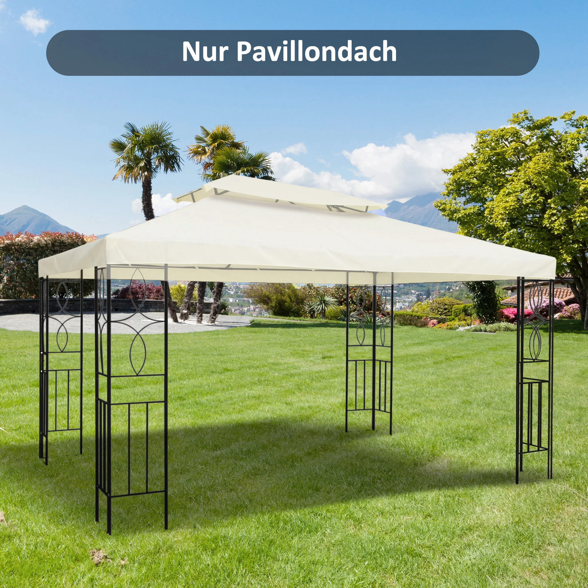 Cremeweißes 4x3m Pavillon-Ersatzdach – Wasserdichtes Polyester-Gazebo-Überdachungsgewebe mit Entwässerungslöchern Image