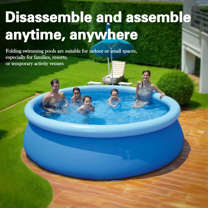 Aufblasbarer Pool, quadratische Halterung, rundes Schwimmbad, Familie, im Freien, großer Pool, Baden, Wasserspielbecken Image