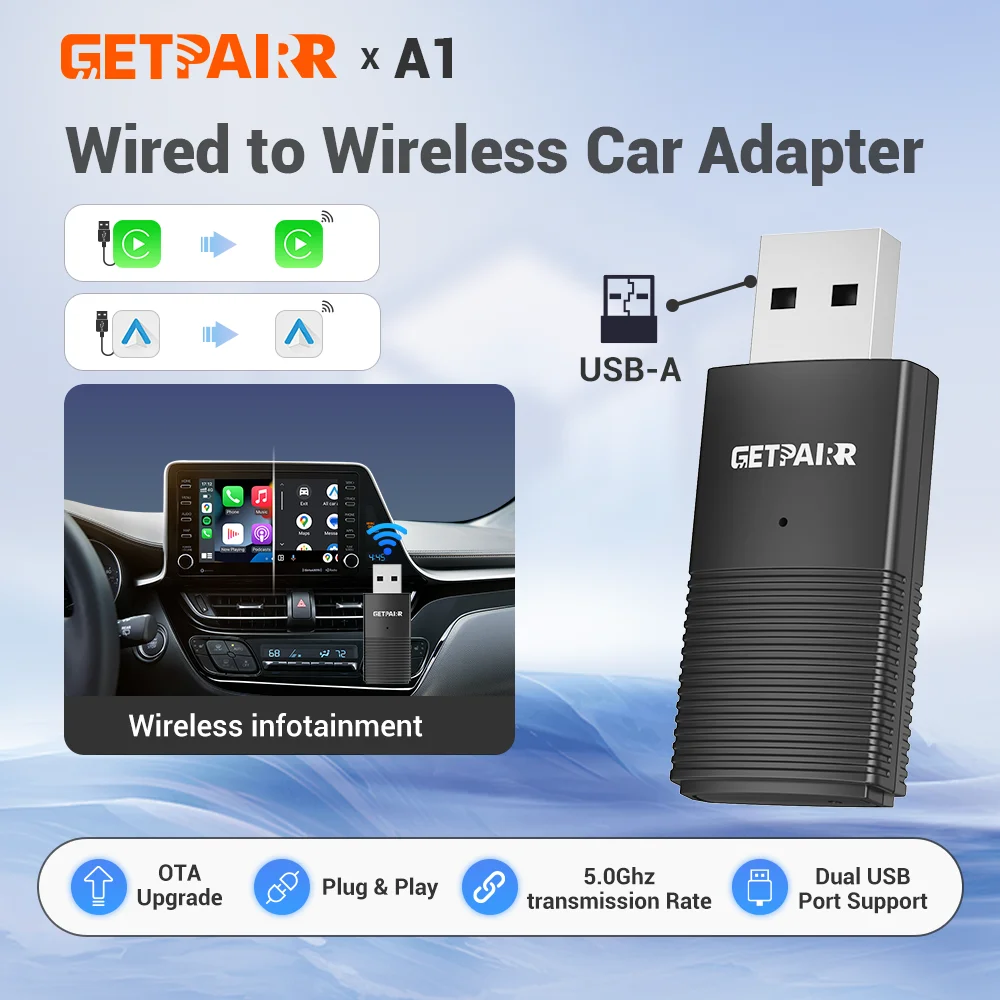 Getpairr A1 verkabelt mit kabellosem CarPlay und Android Auto Mini-Adapter, 2-in-1-Dongle für 99 % original kabelgebundene Carplay/Auto-Autos Image