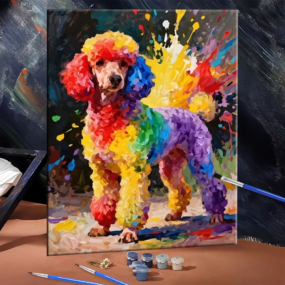 Ölgemälde nach Zahlen Hund Tier DIY-Set für Erwachsene Digitales Ölgemälde Welpen Acrylfarbe auf Leinwand Heimdekoration Geschenk Image