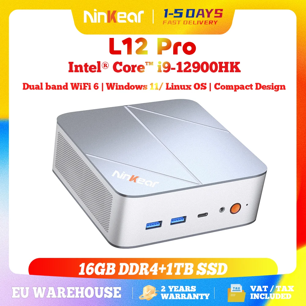 Ninkear L12 Pro Mini-PC Intel i9 12900HK 16GB DDR4 1TB SSD 2.5G+WiFi 6 Dreifach-Display-Unterstützung Windows 11 Kompakter Computer für Gaming