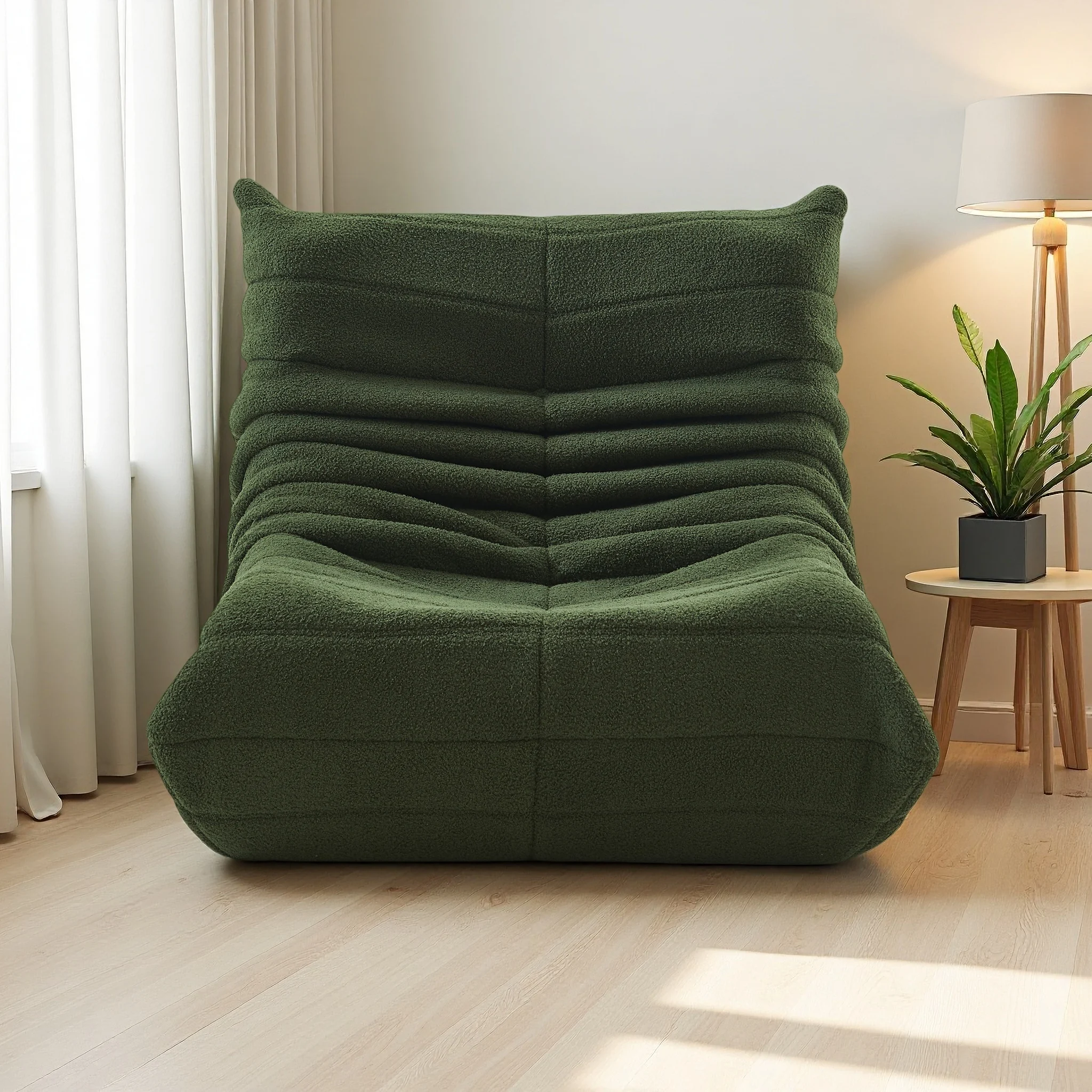 Comanlai Lazy Sofa Wohnzimmer-Sofas Komfortables Gemütliches Sitzsack-Bodensofa mit Rückenlehne für Schlafzimmer Balkon Büro Rosa/Grün Image