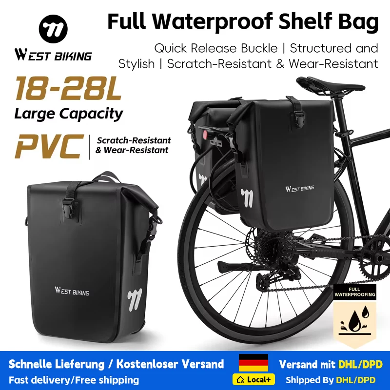 WEST BIKING Fahrradtasche 18-28L Vollständig Wasserdichte Reise-Fahrrad-Gepäckträgertasche mit Schnellverschluss Fahrradtasche Fahrradzubehör Image