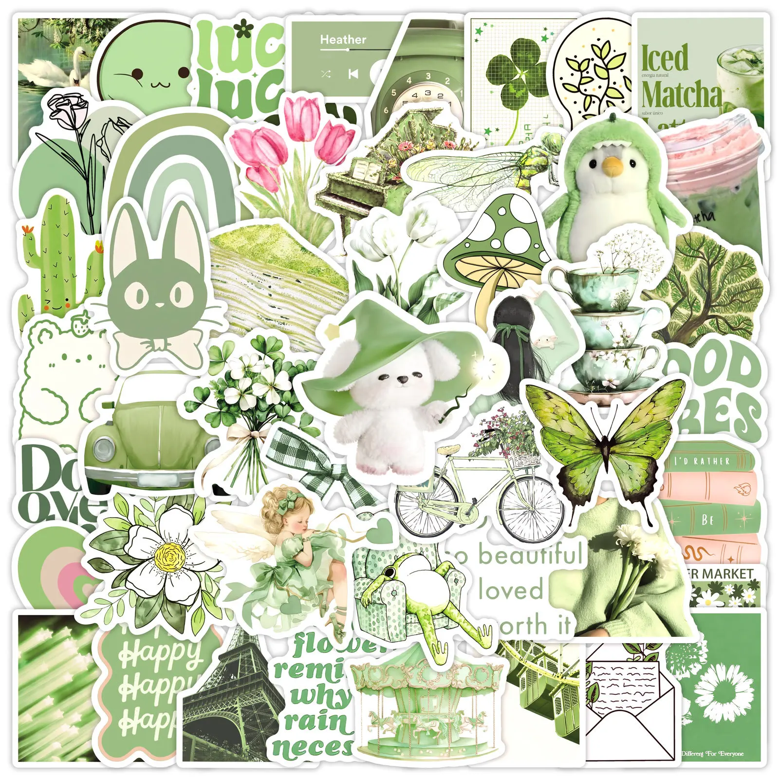 50 Stück Ins-Style Matcha-Aufkleber - Niedliche Cartoon-PVC-Aufkleber, Wasserfest für Notizbücher, DIY-Skateboards & Tagebücher Image