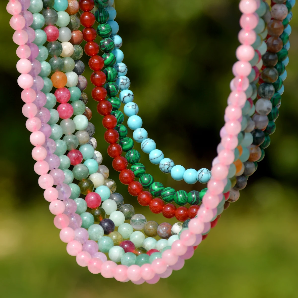 Yumfeel 6 mm Naturstein-Halskette, Bohemian-Stil, bunt, handgefertigt, runde Perlen, Damen-Halsreifen, Sommerurlaub, Strand, Surf-Schmuck Image