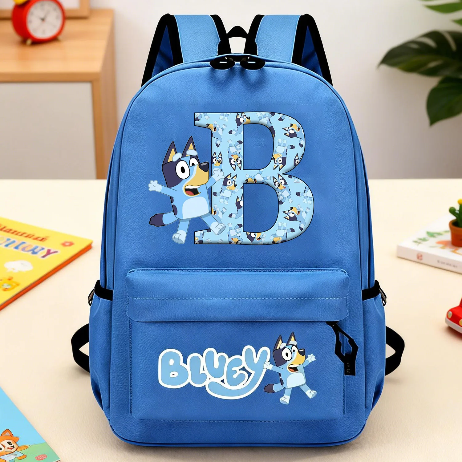 Sac à dos bleu Blueyes, sac d'école à lettres de dessin animé, sac à dos pour garçons et filles, sac d'école d'anime, sac à dos pour étudiants, sacs de grande capacité, sac de rangement pour livres