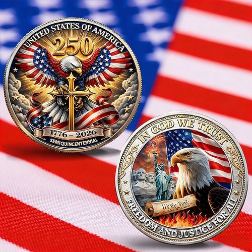 Gedenkmünze zum 250. Jahrestag der Unabhängigkeit der USA mit majestätischem Adlermotiv und der 250-Jahr-Marke zur Feier der amerikanischen Freiheit – Sammlerstück Image