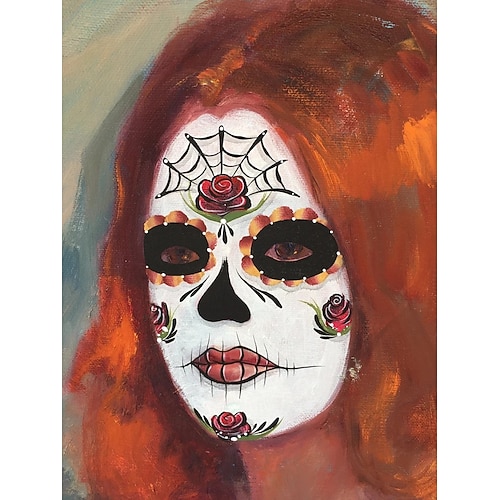 Halloween handgefertigtes Ölgemälde Frau Gesicht Urlaub Wandkunst abstrakter Geist Heimdekoration Dekor gerollte Leinwand kein Rahmen ungedehnt Image