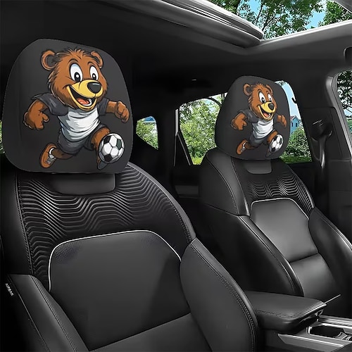 2er-Set Auto-Kopfstützenbezüge mit Cartoon-Tier-Fußballmotiven, Auto-Innenausstattung, elastisches Design, universelle Passform, geeignet für den täglichen Arbeitsweg und Familienausflüge, perfektes, Image