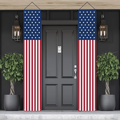 1 Paar patriotische amerikanische Flaggenbanner für die Veranda, Dekoration zum 4. Juli im Freien, strapazierfähige Polyester-Vertikalflaggen für Gedenktage, Veteranentage und Tag der Arbeit Image