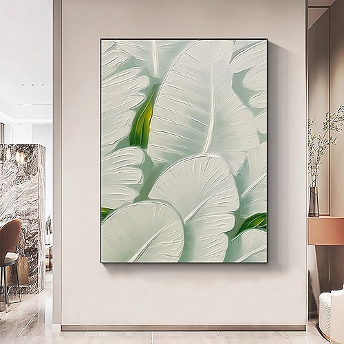 handgemaltes großes originales grünes Bananenblatt-Ölgemälde auf Leinwand, kleines frisches Minzgrün, Kunst mit grünen Pflanzen, handgemachtes 3D-Bananenblatt, strukturiertes Kunstgemälde, Dekor, Image
