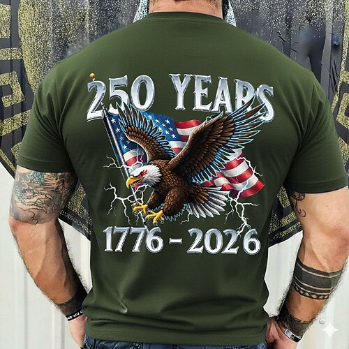 Amerikas 250. Jahrestag Herren Amerikanische US-Flagge Adler T Shirt Kurzarm T-Shirt 3D-Druck Rundhalsausschnitt Hemd Täglich Militär Täglich Straße Blau Schwarz Rote Sommer Frühling Bekleidung S M L Image