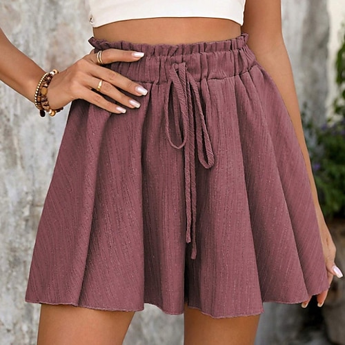 Damen Shorts Sommershorts Strandshorts Freizeitshorts Urlaub Mode Basic Kurz Mittlere Taille Kordelzug Elastischer Bund Weites Bein Komfort Schnelltrocknend Weich Mikroelastisch Streetwear Strand Image