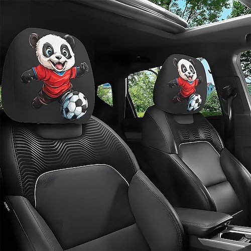 2er-Set Auto-Kopfstützenbezüge mit Cartoon-Tier-Fußballmotiven, Auto-Innenausstattung, elastisches Design, universelle Passform, geeignet für den täglichen Arbeitsweg und Familienausflüge, perfektes, Image