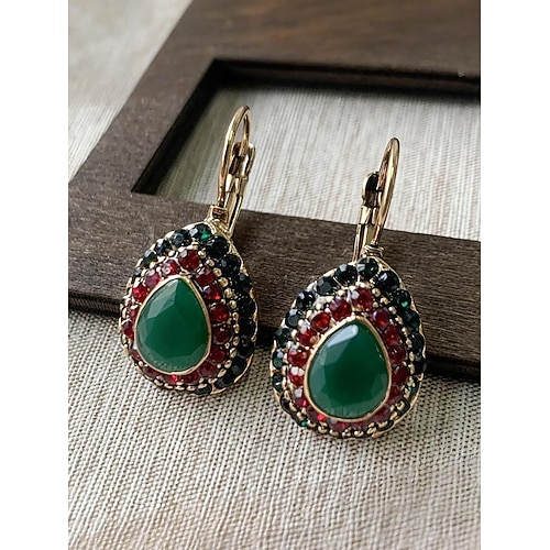 Damen-Ohrringe im Bohemian-Stil in Tropfenform mit bunten Edelsteinakzenten, Schmuck im Vintage-Ethno-Stil für Freizeitkleidung, Partys und Festivals Image