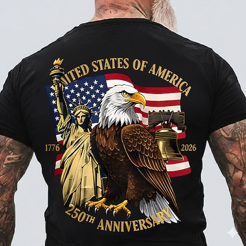 Amerikas 250. Jahrestag Herren Amerikanische US-Flagge Adler T Shirt Kurzarm T-Shirt 3D-Druck Rundhalsausschnitt Hemd Täglich Militär Täglich Straße Blau Schwarz Rote Sommer Frühling Bekleidung S M L Image