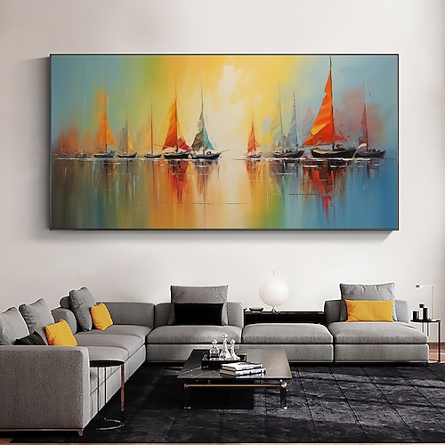 Handgemachte Ölgemälde-Leinwand-Wandkunst-Dekor, originale Segelboot-Kunst-Wohnkultur mit gespanntem Rahmen, ohne Innenrahmen-Gemälde Image