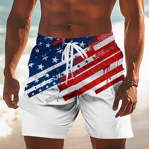 Herren US Flagge 250. Jahrestag der Vereinigten Staaten Gefütterte Shorts 2 in 1 Badeshorts Badeshorts Mittlere Taille Patriotisch Ferien Seitentaschen Mit Kompressionsfutter Elastischer Kordelzug in Image