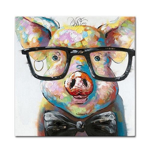 Mintura handgefertigtes Schweinchen-Ölgemälde auf Leinwand, Wandkunst, Dekoration, modernes abstraktes Tierbild für Wohnkultur, gerolltes, rahmenloses, ungedehntes Gemälde Image