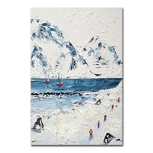 Mintura handgefertigte Berg-Ölgemälde auf Leinwand, Wandkunst, Dekoration, modernes abstraktes Schneelandschaftsbild für Wohnkultur, gerolltes, rahmenloses, ungedehntes Gemälde Image