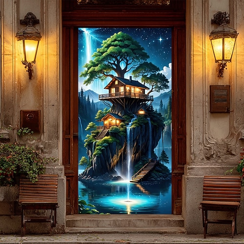 Poster Türabdeckung Banner für den Außenbereich Wasserfall Niedlich 3D Fantasie Wohnheim Jugendzimmer Studentenwohnheim Jungs, Männerhöhle, Studentenwohnheim Hintergründe aufnehmen Vordert¨¹r? Image